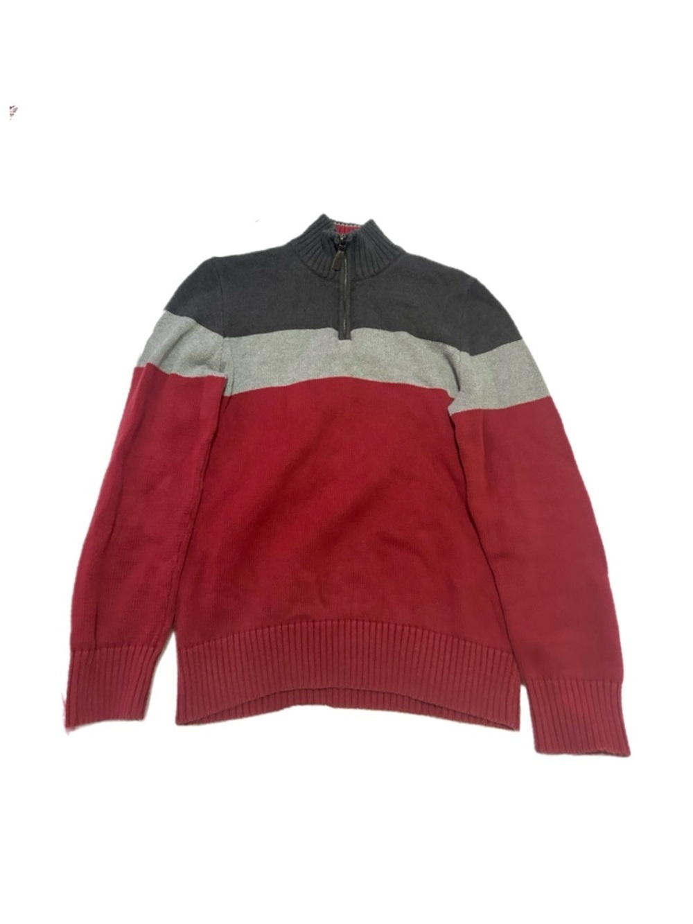 Eddie Bauer Men's Vintage Quarter Knit Zip Sweater Red Grey Black 100% cotton